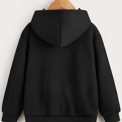 Çocuk   Kapüşonlu Çizgi Kalp Baskılı Sweatshirt - Siyah