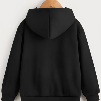 Çocuk   Kapüşonlu Çizgi Kalp Baskılı Sweatshirt - Siyah