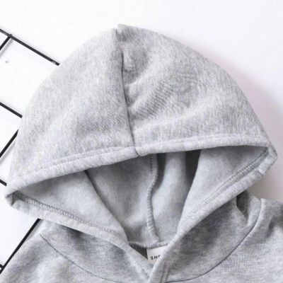 Çocuk   Kapüşonlu Kedicik Baskılı Pamuklu Sweatshirt - Gri