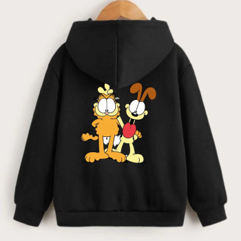 Çocuk   Kapüşonlu Ön ve Arka Garfield Baskılı Sweatshirt - Siyah
