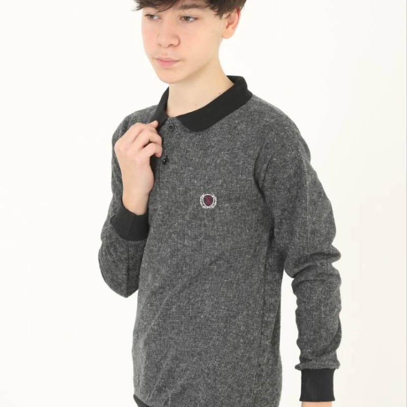 Çocuk Selanik Yaka Nakışlı Kazak - Gri