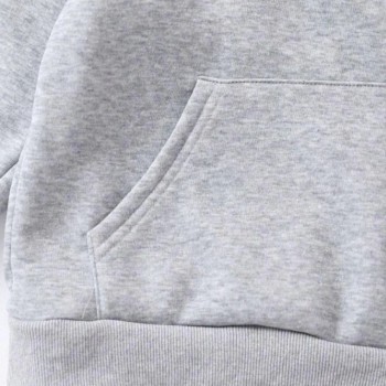Çocuk Unisex Kapüşonlu Kedicik Baskılı Pamuklu Sweatshirt - Gri