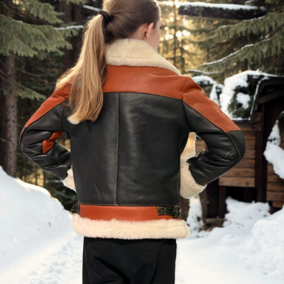 Çocuk Yakalı Parçalı Kürk - Kiremit