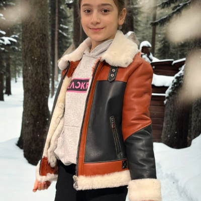 Çocuk Yakalı Parçalı Kürk - Kiremit