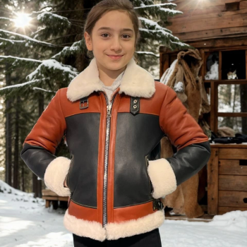 Çocuk Yakalı Parçalı Kürk - Kiremit