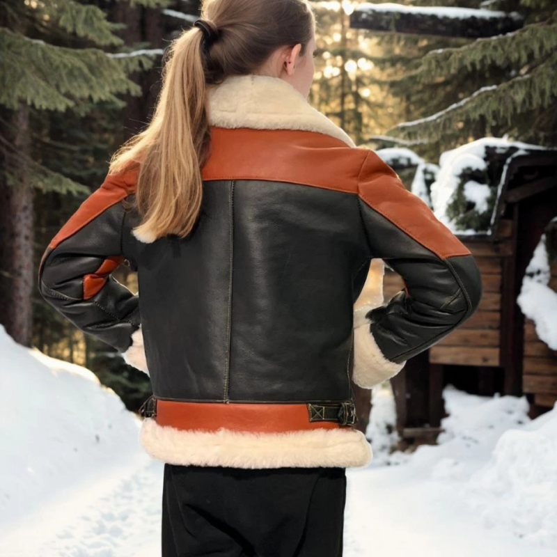 Çocuk Yakalı Parçalı Kürk - Kiremit