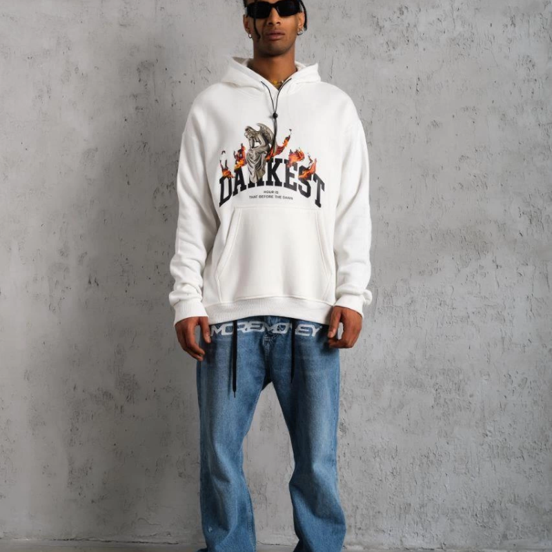 DANKES Baskılı Kapüşonlu Sweat - Beyaz -