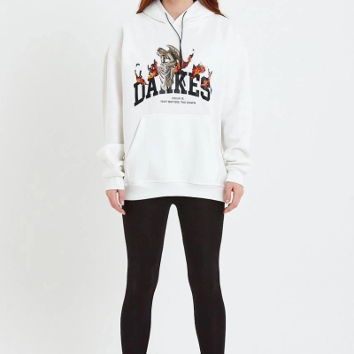 DANKES Baskılı Kapüşonlu Sweat - Beyaz -