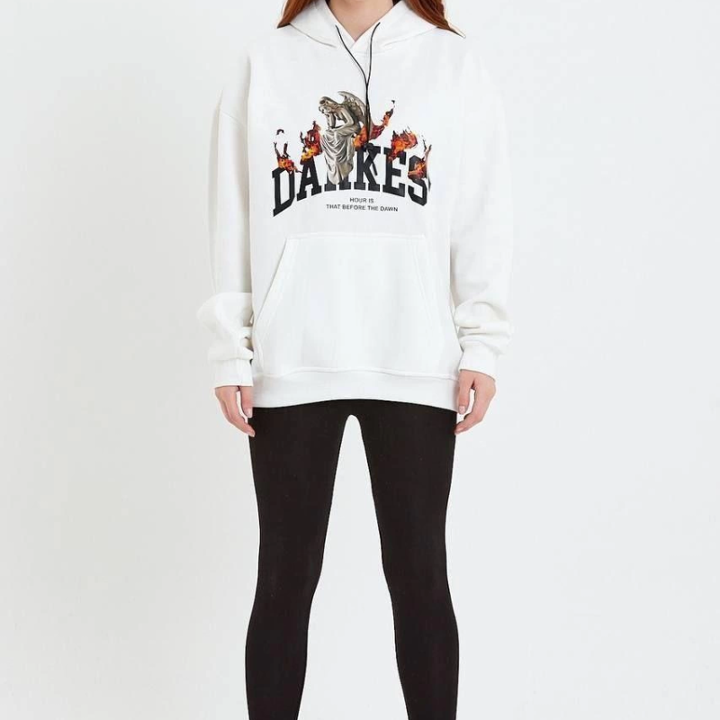 DANKES Baskılı Kapüşonlu Sweat - Beyaz -