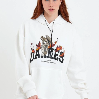 DANKES Baskılı Kapüşonlu Sweat - Beyaz -