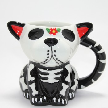 Day Of The Dead Köpek Figürlü 3D Kabartmalı Porselen Kupa 