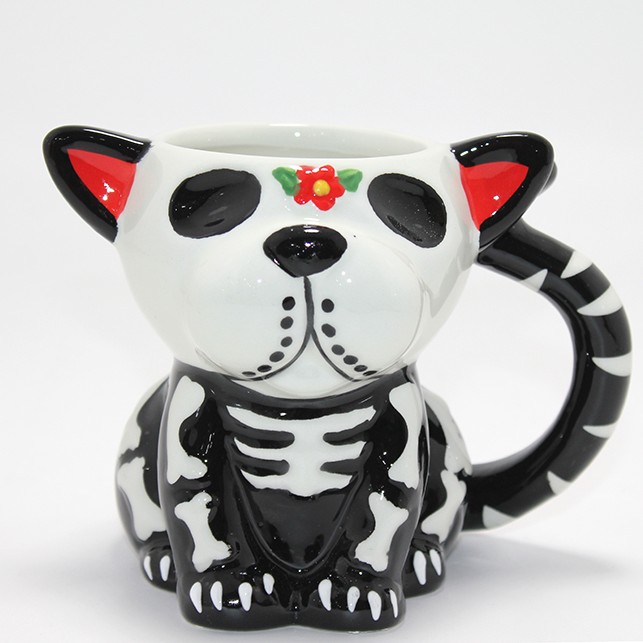 Day Of The Dead Köpek Figürlü 3D Kabartmalı Porselen Kupa 