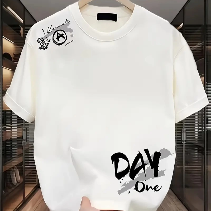 Day One Baskılı Oversize Bisiklet Yaka T-shirt - Beyaz -