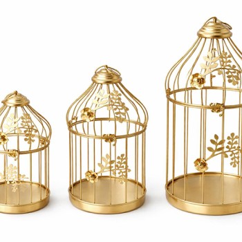 Dekoratif Gold Metal 3'lü Kafes Mumluk Seti