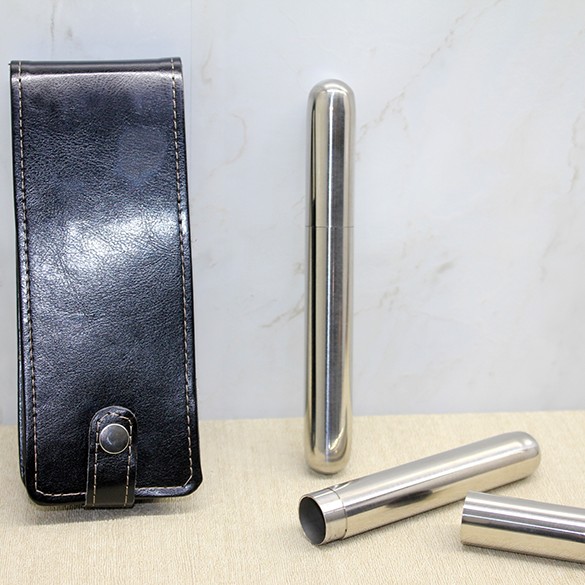 Deri Kılıflı İkili Paslanmaz Çelik Puro Tüpü 