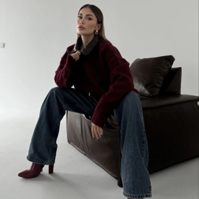 Deri Yakalı Pamuk dokulu Çift Taraflı Çalışan Fermuar Ceket - Bordo -