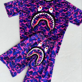 Dijital Baskılı Şortlu Takım - Mor -