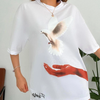 Dijital Baskılı T-Shirt - Beyaz