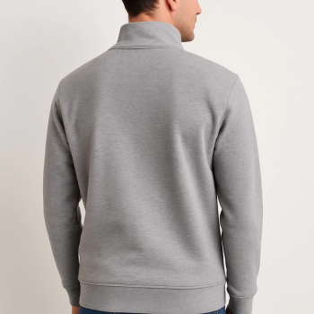 Dik Yaka Sweatshirt Dik Yaka Yarım Fermuarlı 3 İplik Şardonlu Pamuk Kumaş - Gri -