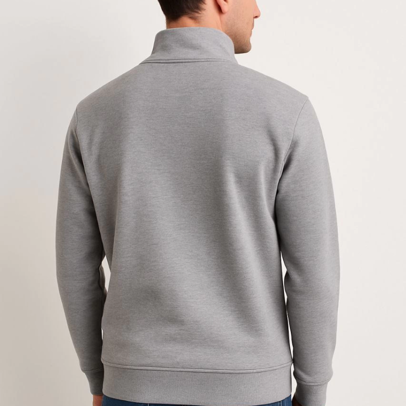 Dik Yaka Sweatshirt Dik Yaka Yarım Fermuarlı 3 İplik Şardonlu Pamuk Kumaş - Gri -