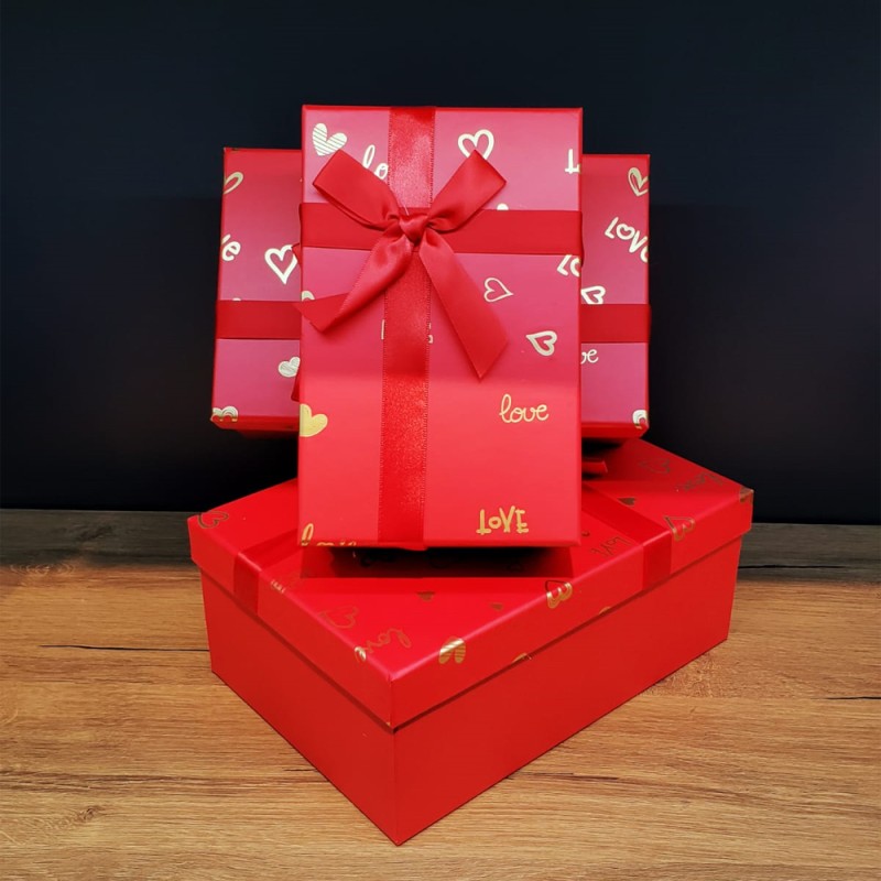 Dikdörtgen 3'lü Kırmızı Hediye Kutusu