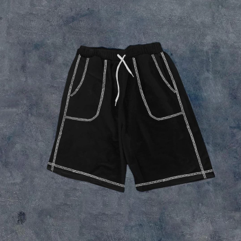 Dikişli Cepli Oversize Şort - Siyah -