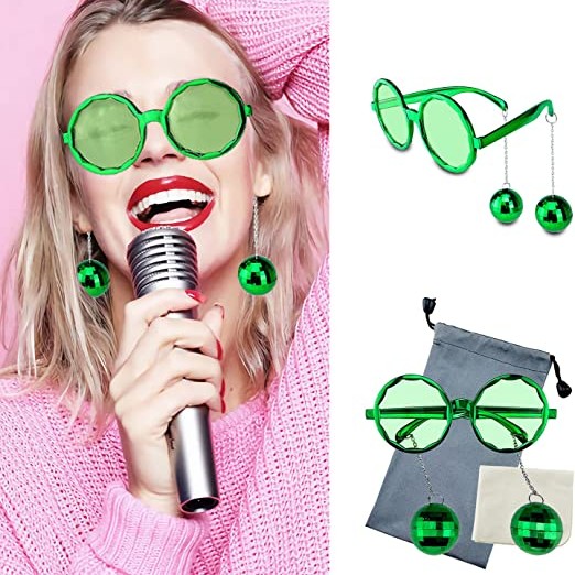 Disko Toplu Küpeli Parti Gözlüğü Yeşil Renk 
