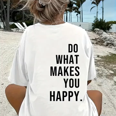 Do What Makes You Happy   Linemen Oversize Baskılı T-shirt - Beyaz -