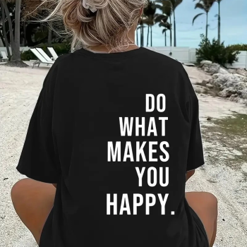 Do What Makes You Happy   Linemen Oversize Baskılı T-shirt - Siyah -