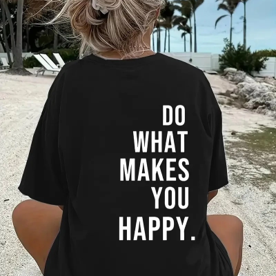 Do What Makes You Happy   Linemen Oversize Baskılı T-shirt - Siyah -