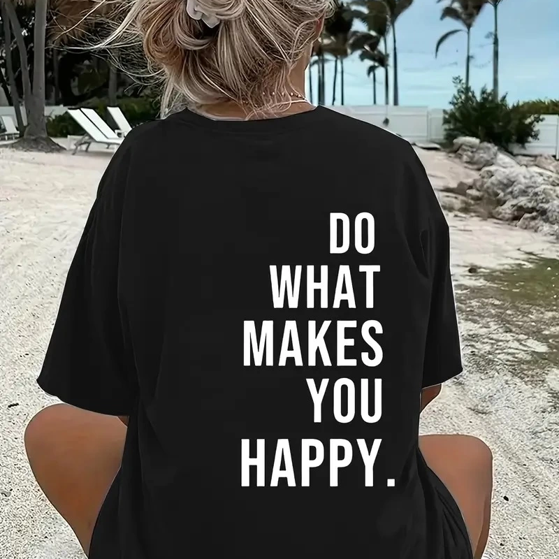 Do What Makes You Happy   Linemen Oversize Baskılı T-shirt - Siyah -
