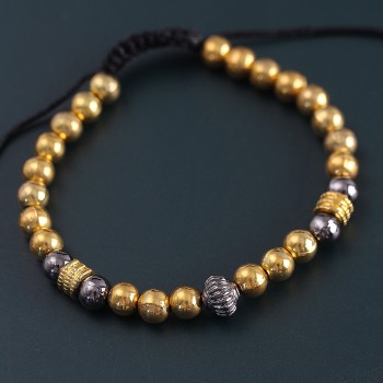 Doğal Taş Çember Model Gold Ve Füme Renk Asansörlü Erkek Bileklik