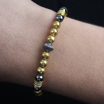 Doğal Taş Çember Model Gold Ve Füme Renk Asansörlü Erkek Bileklik