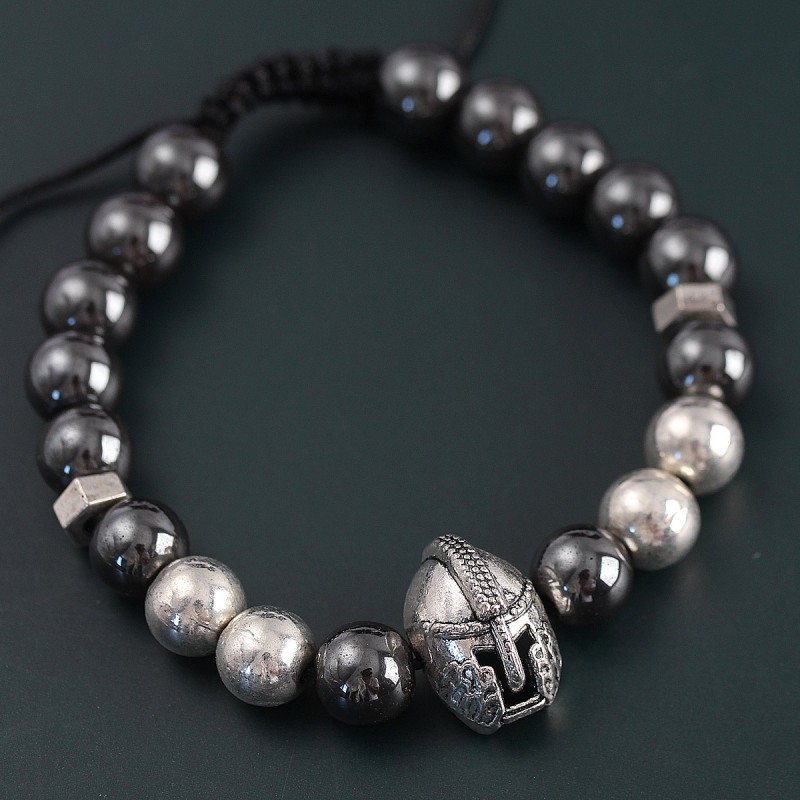 Doğal Taş Gladyatör Model Gümüş Ve Füme Renk Asansörlü Erkek Bileklik