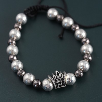 Doğal Taş Kral Tacı Model Gümüş Ve Füme Renk Asansörlü Erkek Bileklik