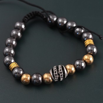 Doğal Taş Sarmal Model Gold Ve Füme Renk Asansörlü Erkek Bileklik