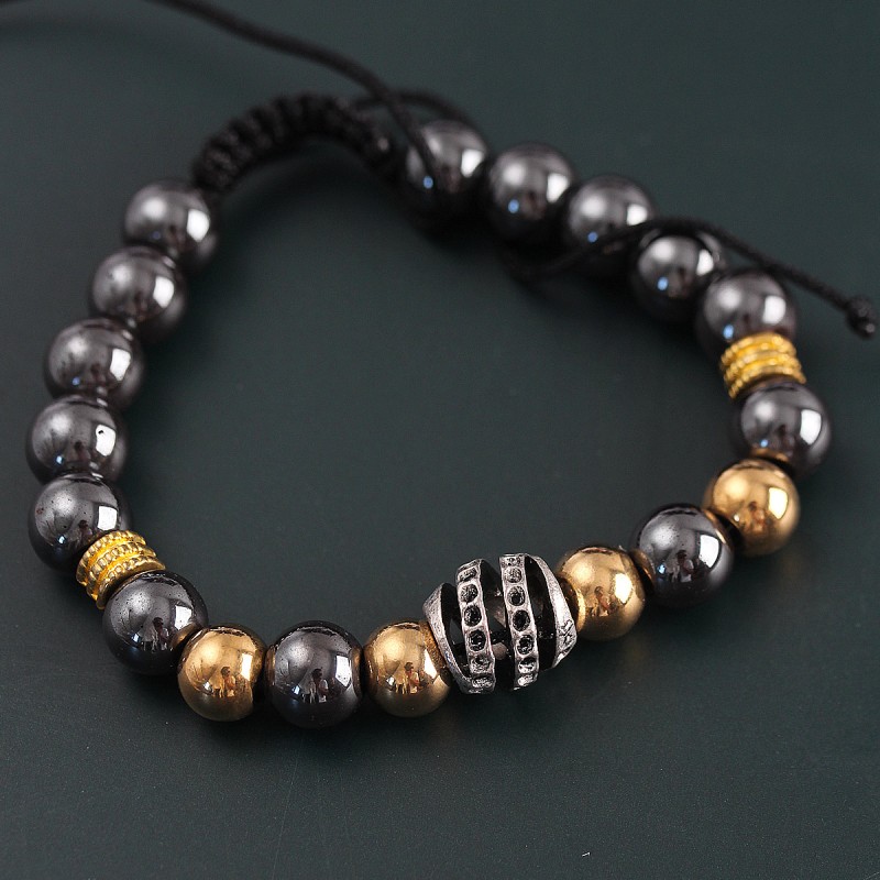 Doğal Taş Sarmal Model Gold Ve Füme Renk Asansörlü Erkek Bileklik