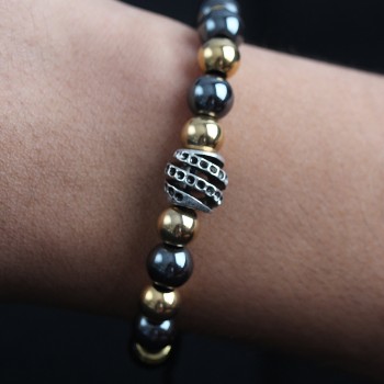 Doğal Taş Sarmal Model Gold Ve Füme Renk Asansörlü Erkek Bileklik