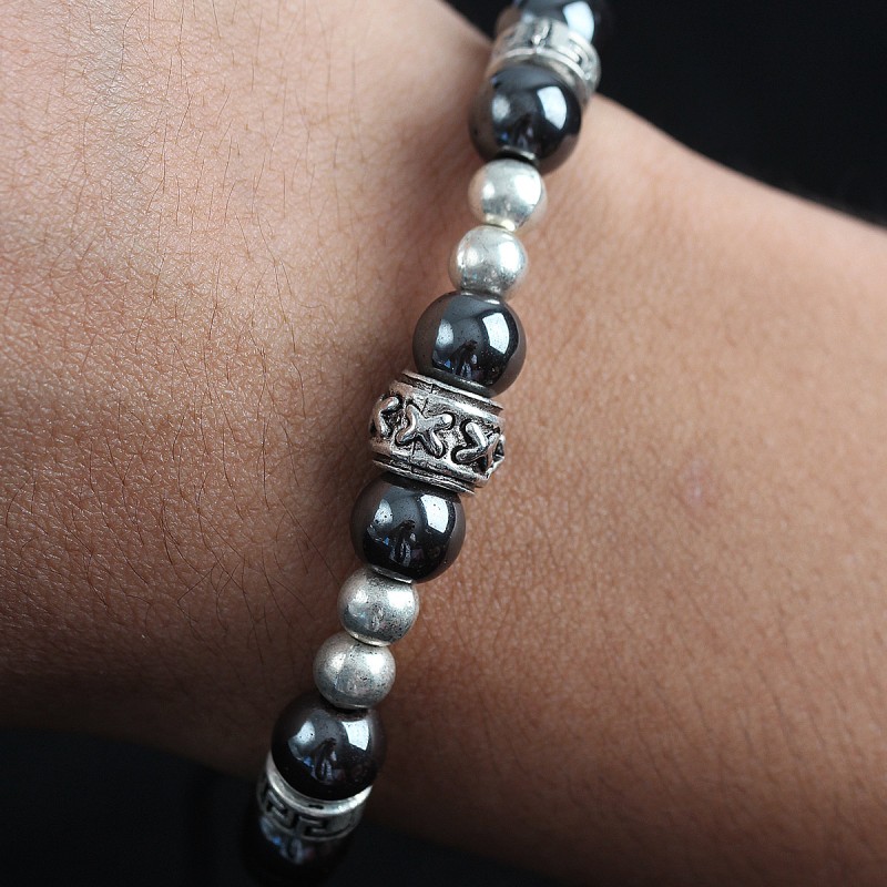 Doğal Taş X Model Antrasit Renk Asansörlü Erkek Bileklik