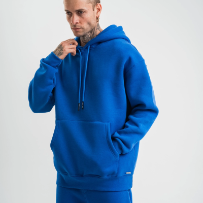 Double Oversize Kapşonlu Basic SweatShirt - Mavi -