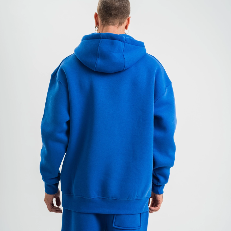 Double Oversize Kapşonlu Basic SweatShirt - Mavi -
