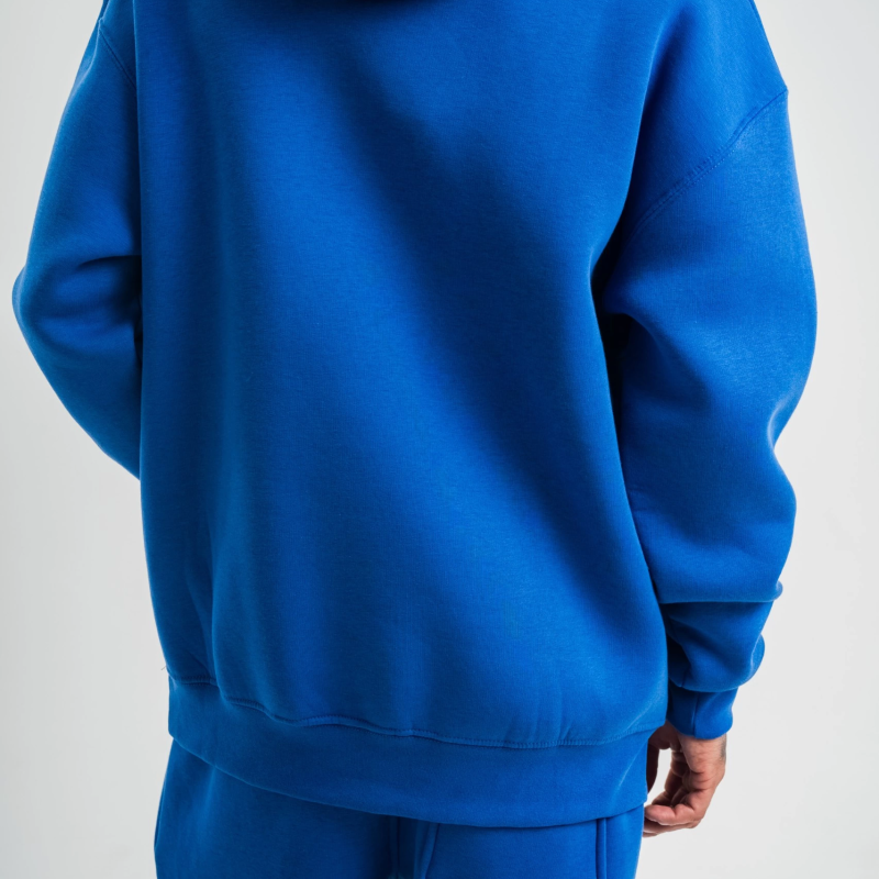 Double Oversize Kapşonlu Basic SweatShirt - Mavi -