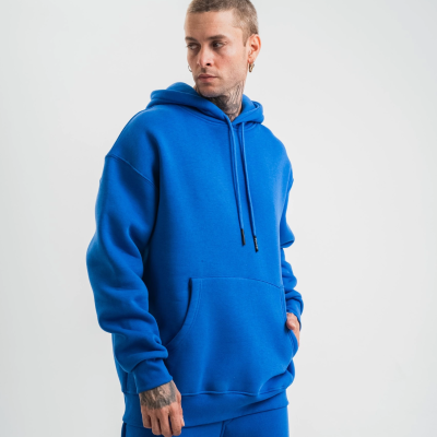 Double Oversize Kapşonlu Basic SweatShirt - Mavi -