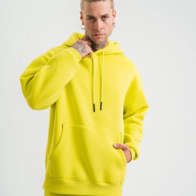 Double Oversize Kapşonlu Basic SweatShirt - Sarı -