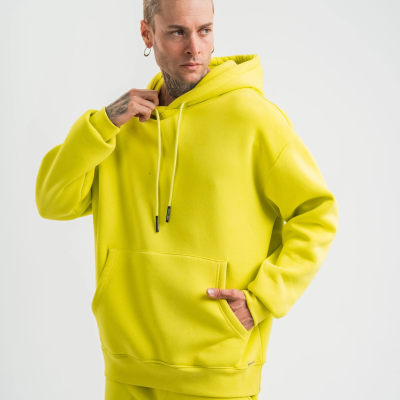 Double Oversize Kapşonlu Basic SweatShirt - Sarı -