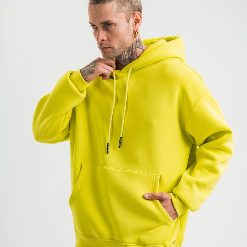 Double Oversize Kapşonlu Basic SweatShirt - Sarı -