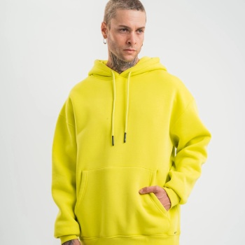 Double Oversize Kapşonlu Basic SweatShirt - Sarı -