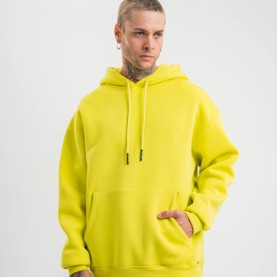 Double Oversize Kapşonlu Basic SweatShirt - Sarı -