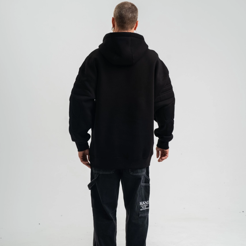 Double Oversize Kapşonlu Nakışlı SweatShirt - Siyah