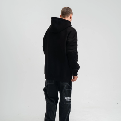 Double Oversize Kapşonlu Nakışlı SweatShirt - Siyah